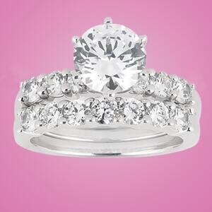 Sparkling Round-Cut Engagement Ring Set Silver Tone New in Gift Box-Size 7